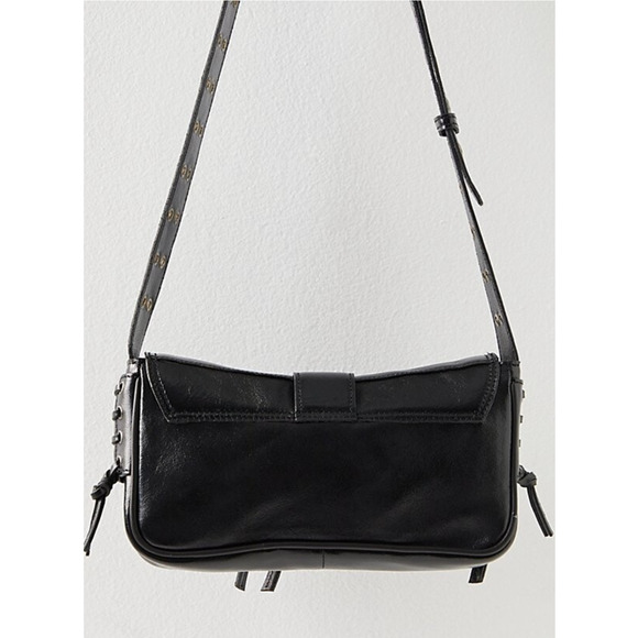FREE PEOPLE BLACK LEATHER HIGH SPEED LACE UP SIDES GROMMET DETAILS CROSSBODY BAG - Picture 12 of 16